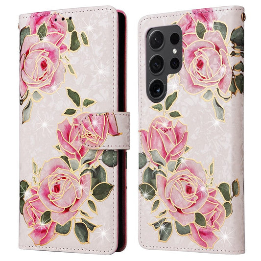 For Samsung Galaxy S24 Ultra Lacquered Flower Leather Phone Wallet Cover - Flower