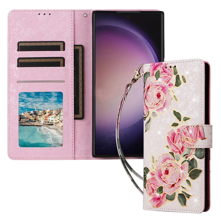 For Samsung Galaxy S24 Ultra Lacquered Flower Leather Phone Wallet Cover - Flower