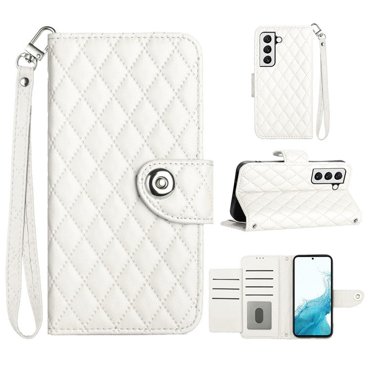 YB Imprinting Series-8 for Samsung Galaxy S23 Leather Case Anti-Dorp Phone Cover with 7 Card Slots - White