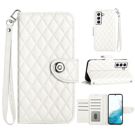YB Imprinting Series-8 for Samsung Galaxy S23 Leather Case Anti-Dorp Phone Cover with 7 Card Slots - White