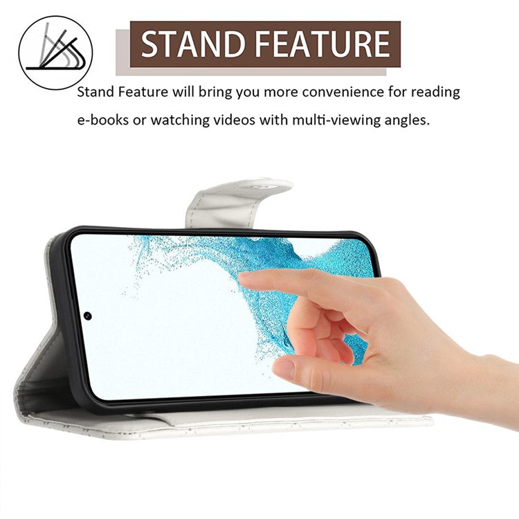 YB Imprinting Series-8 for Samsung Galaxy S23 Leather Case Anti-Dorp Phone Cover with 7 Card Slots - White