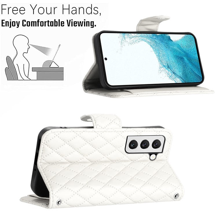 YB Imprinting Series-8 for Samsung Galaxy S23 Leather Case Anti-Dorp Phone Cover with 7 Card Slots - White