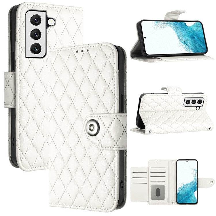 YB Imprinting Series-8 for Samsung Galaxy S23 Leather Case Anti-Dorp Phone Cover with 7 Card Slots - White