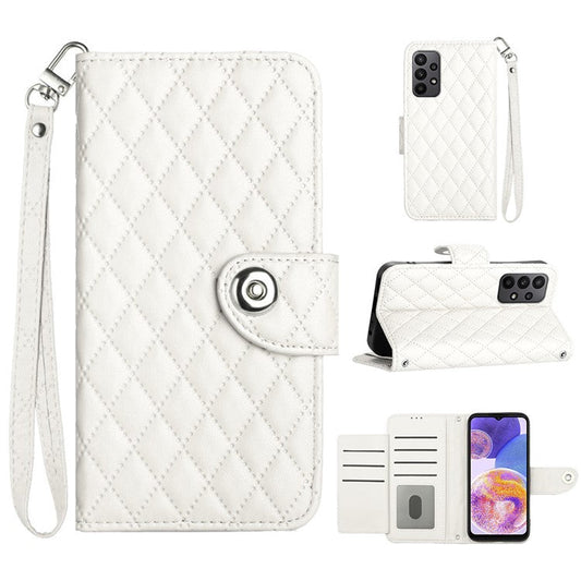 YB Imprinting Series-8 for Samsung Galaxy A53 5G Anti-Drop Phone Case 7 Card Slots Leather Flip Cover - White