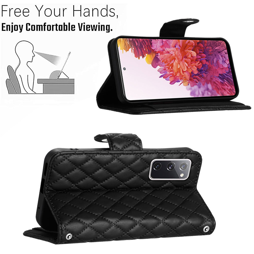YB Imprinting Series-8 for Samsung Galaxy S20 FE 4G / FE 5G / S20 Lite / S20 FE 2022 Leather Case with Hand Strap - Black