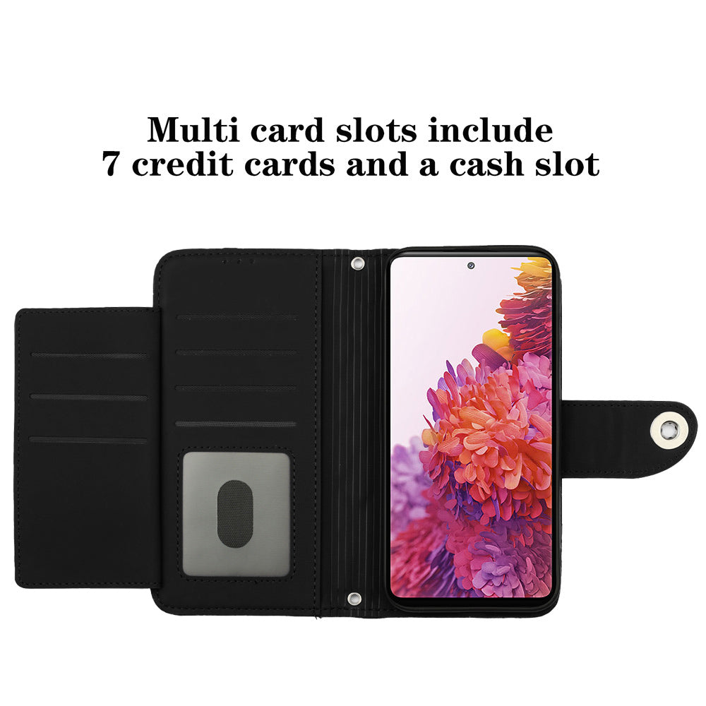 YB Imprinting Series-8 for Samsung Galaxy S20 FE 4G / FE 5G / S20 Lite / S20 FE 2022 Leather Case with Hand Strap - Black