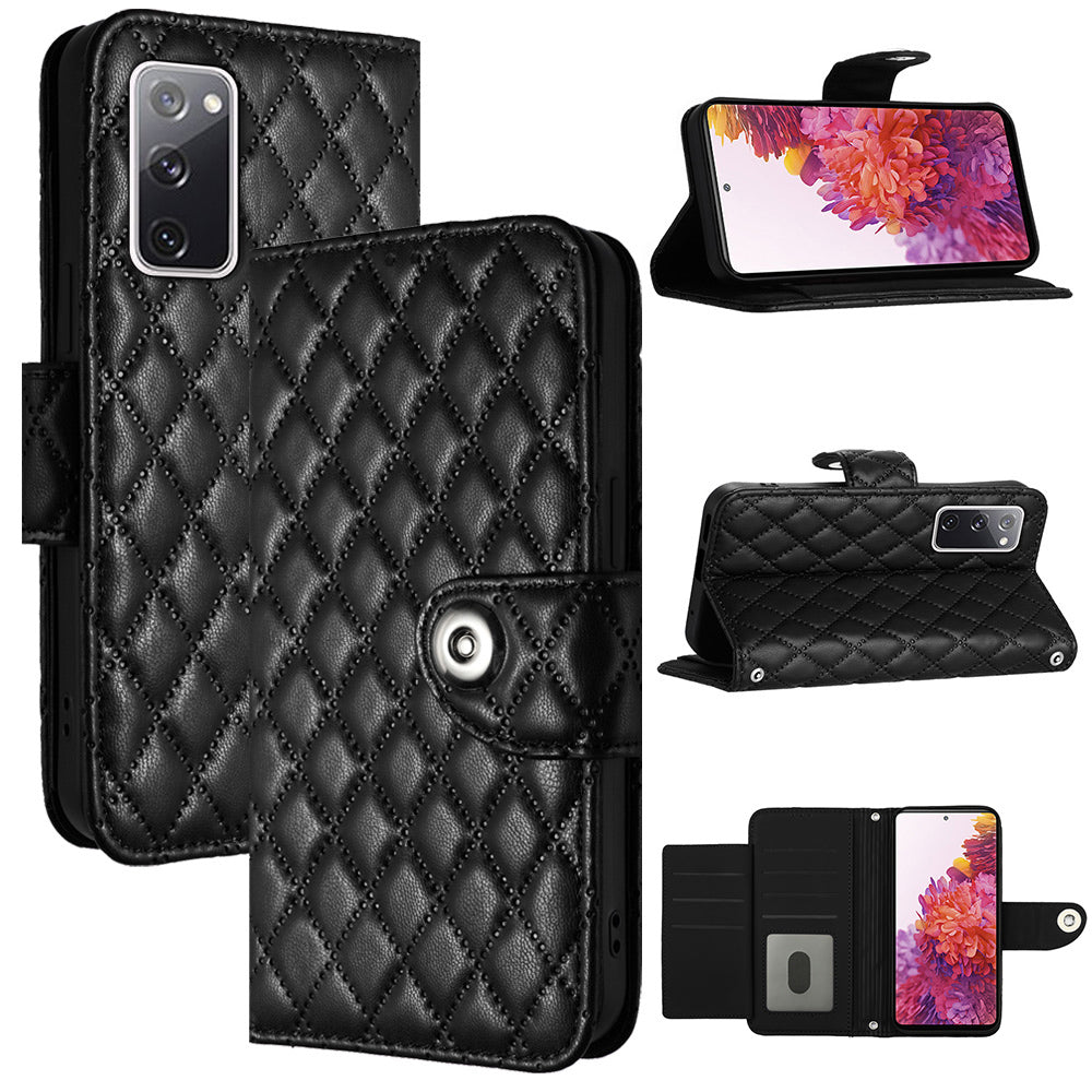 YB Imprinting Series-8 for Samsung Galaxy S20 FE 4G / FE 5G / S20 Lite / S20 FE 2022 Leather Case with Hand Strap - Black