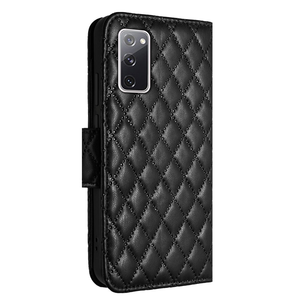 YB Imprinting Series-8 for Samsung Galaxy S20 FE 4G / FE 5G / S20 Lite / S20 FE 2022 Leather Case with Hand Strap - Black