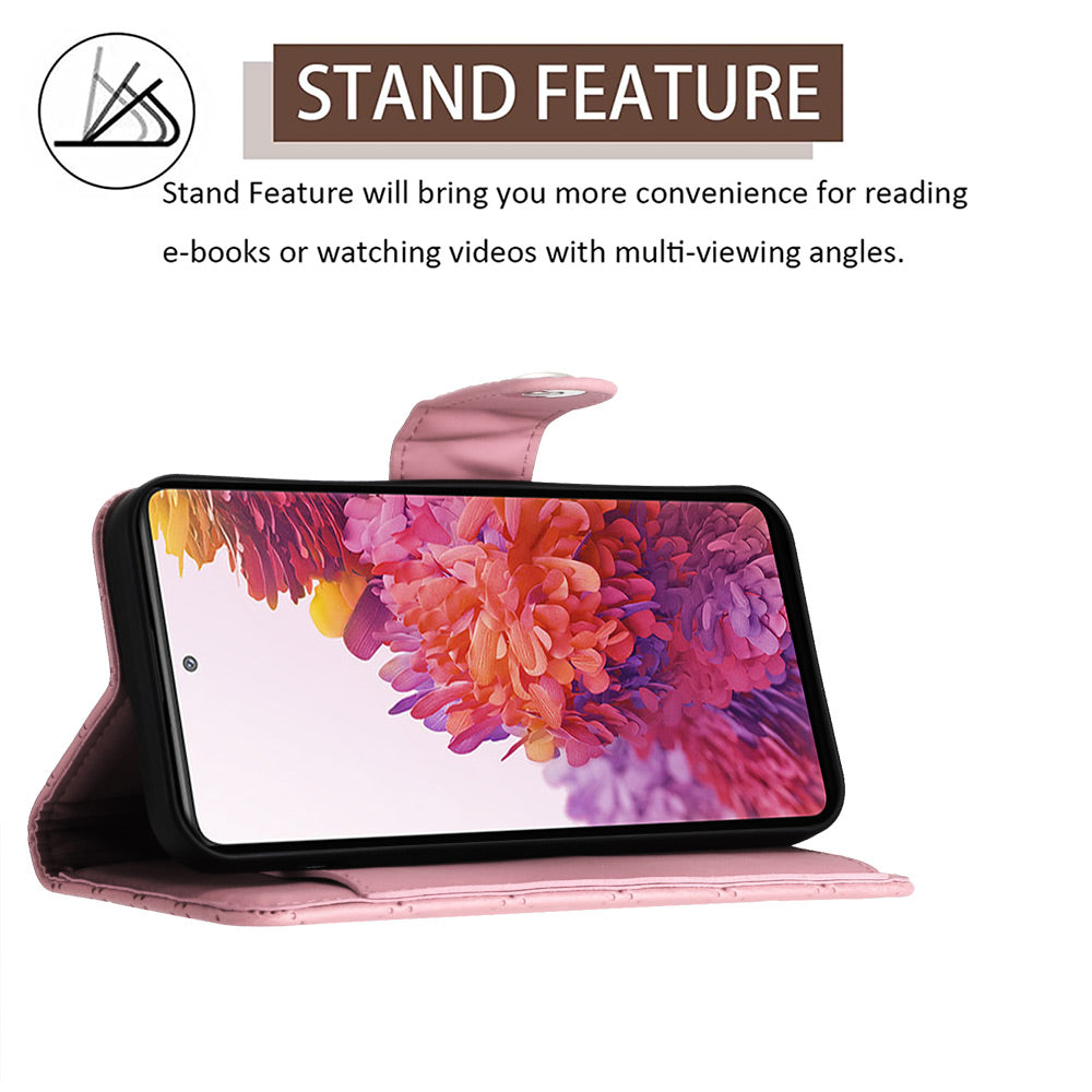 YB Imprinting Series-8 for Samsung Galaxy S20 FE 4G / FE 5G / S20 Lite / S20 FE 2022 Leather Case with Hand Strap - Pink