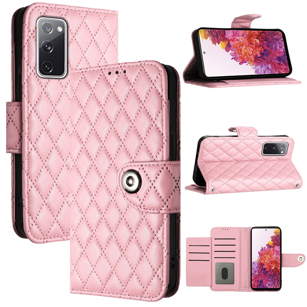 YB Imprinting Series-8 for Samsung Galaxy S20 FE 4G / FE 5G / S20 Lite / S20 FE 2022 Leather Case with Hand Strap - Pink