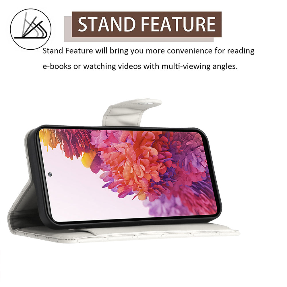 YB Imprinting Series-8 for Samsung Galaxy S20 FE 4G / FE 5G / S20 Lite / S20 FE 2022 Leather Case with Hand Strap - White