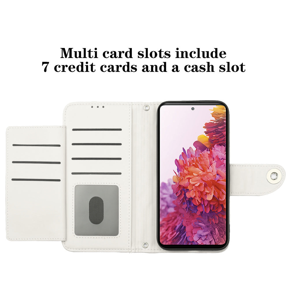 YB Imprinting Series-8 for Samsung Galaxy S20 FE 4G / FE 5G / S20 Lite / S20 FE 2022 Leather Case with Hand Strap - White