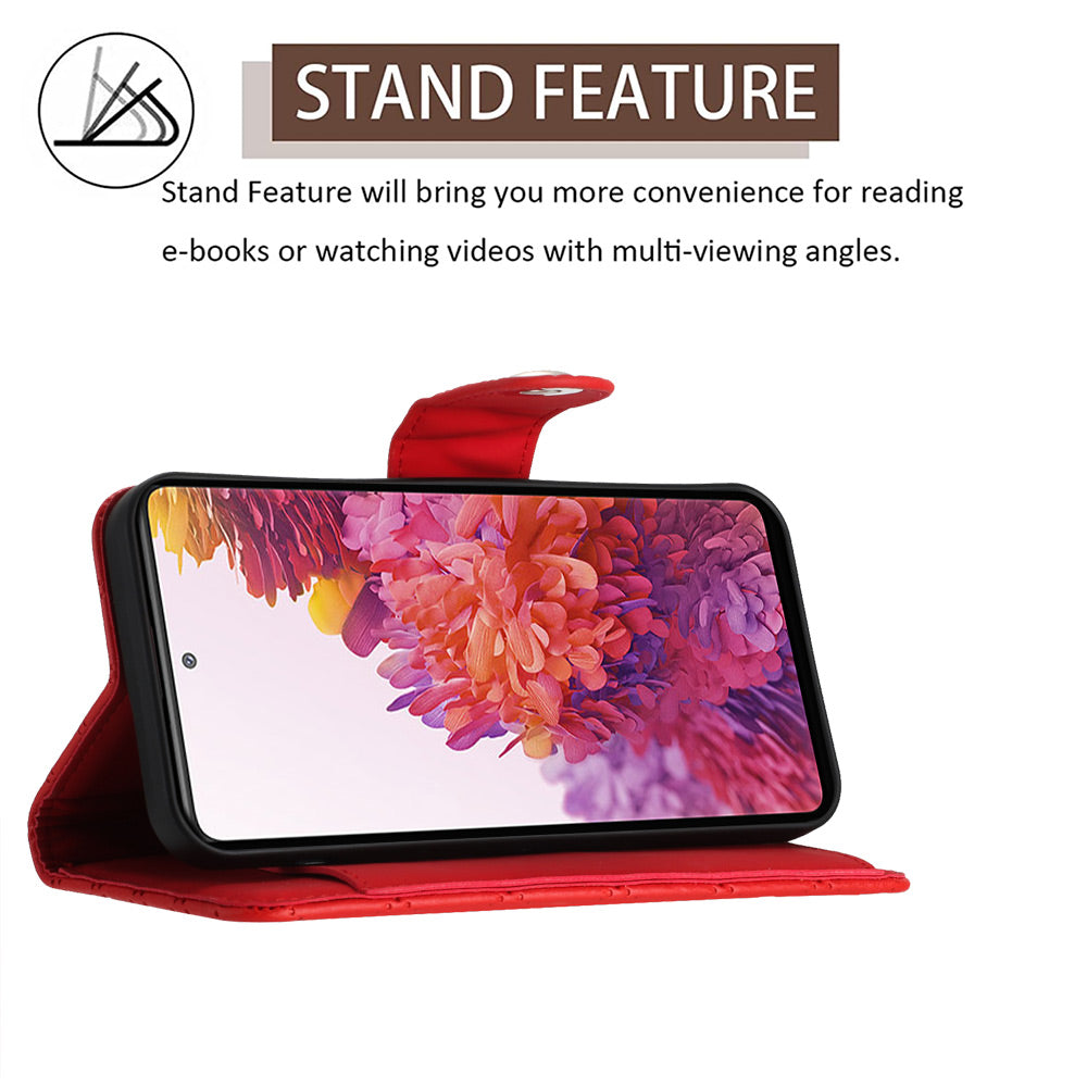 YB Imprinting Series-8 for Samsung Galaxy S20 FE 4G / FE 5G / S20 Lite / S20 FE 2022 Leather Case with Hand Strap - Red