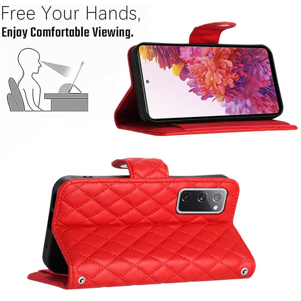 YB Imprinting Series-8 for Samsung Galaxy S20 FE 4G / FE 5G / S20 Lite / S20 FE 2022 Leather Case with Hand Strap - Red