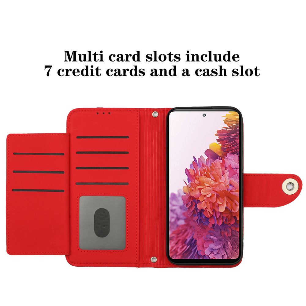 YB Imprinting Series-8 for Samsung Galaxy S20 FE 4G / FE 5G / S20 Lite / S20 FE 2022 Leather Case with Hand Strap - Red