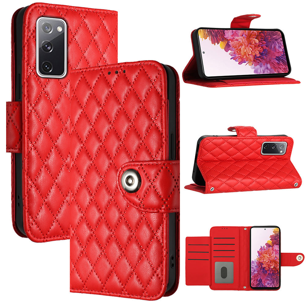 YB Imprinting Series-8 for Samsung Galaxy S20 FE 4G / FE 5G / S20 Lite / S20 FE 2022 Leather Case with Hand Strap - Red