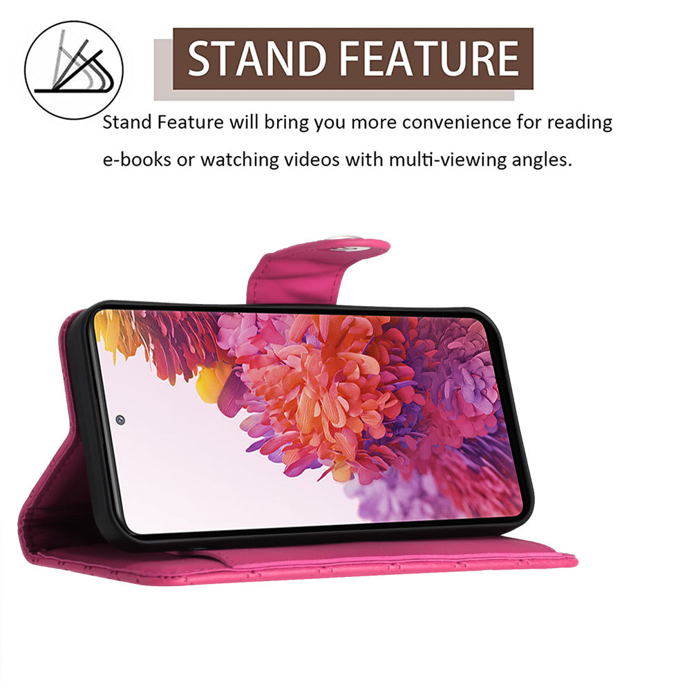 YB Imprinting Series-8 for Samsung Galaxy S20 FE 4G / FE 5G / S20 Lite / S20 FE 2022 Leather Case with Hand Strap - Rose