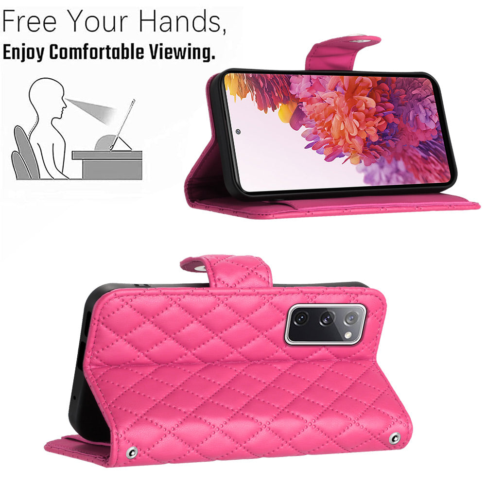 YB Imprinting Series-8 for Samsung Galaxy S20 FE 4G / FE 5G / S20 Lite / S20 FE 2022 Leather Case with Hand Strap - Rose