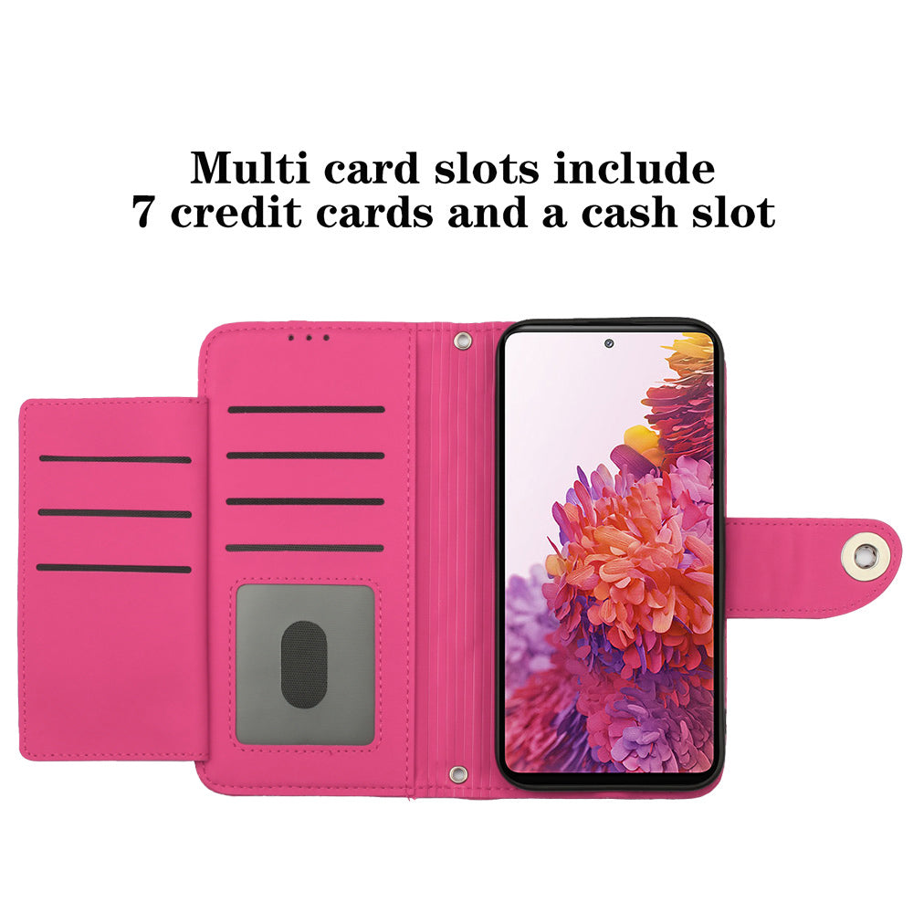 YB Imprinting Series-8 for Samsung Galaxy S20 FE 4G / FE 5G / S20 Lite / S20 FE 2022 Leather Case with Hand Strap - Rose