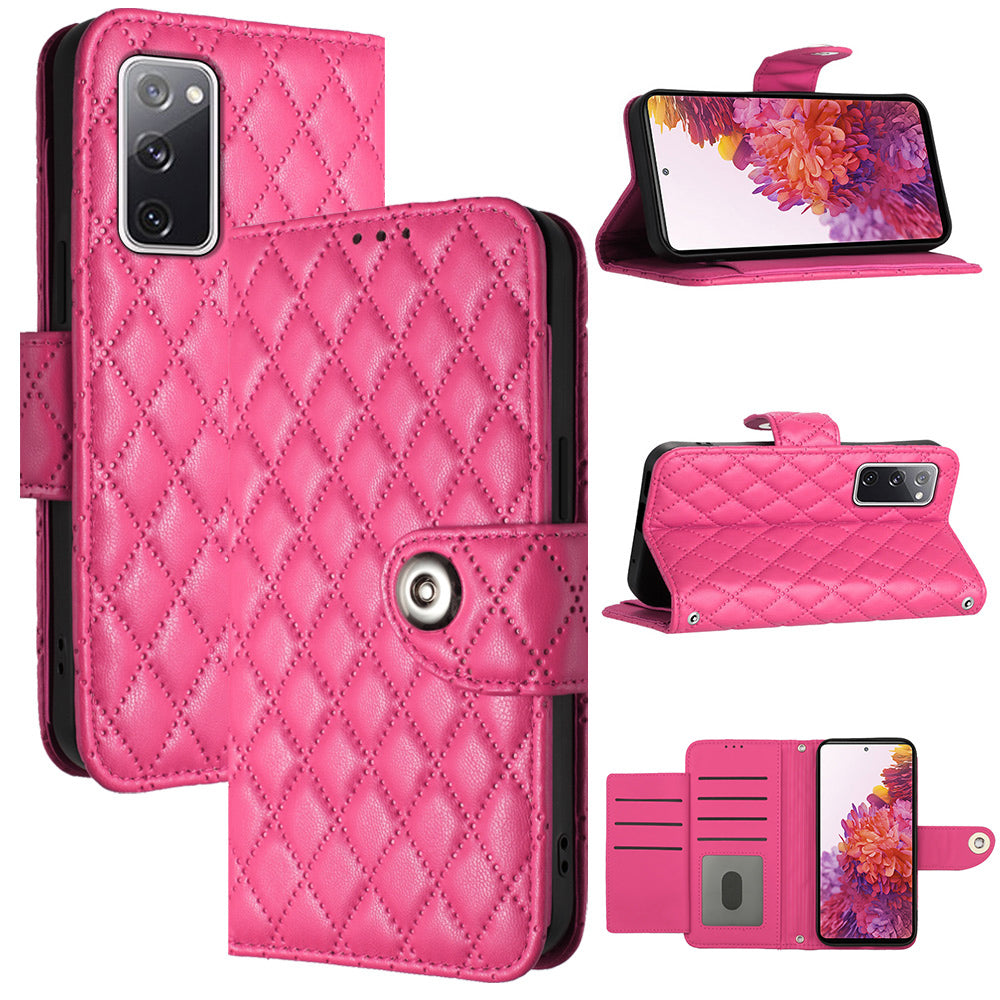 YB Imprinting Series-8 for Samsung Galaxy S20 FE 4G / FE 5G / S20 Lite / S20 FE 2022 Leather Case with Hand Strap - Rose
