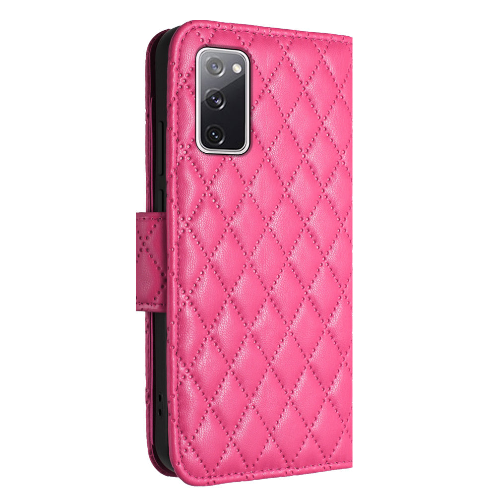 YB Imprinting Series-8 for Samsung Galaxy S20 FE 4G / FE 5G / S20 Lite / S20 FE 2022 Leather Case with Hand Strap - Rose