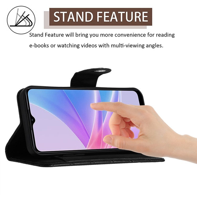 YB Imprinting Series-8 for Oppo A78 5G / A58 5G Magnetic Case Rhombus Leather Phone Stand Cover - Black
