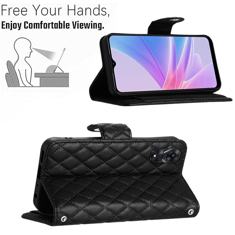 YB Imprinting Series-8 for Oppo A78 5G / A58 5G Magnetic Case Rhombus Leather Phone Stand Cover - Black
