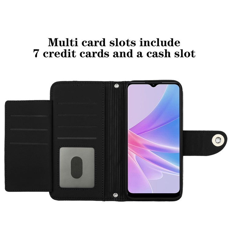 YB Imprinting Series-8 for Oppo A78 5G / A58 5G Magnetic Case Rhombus Leather Phone Stand Cover - Black