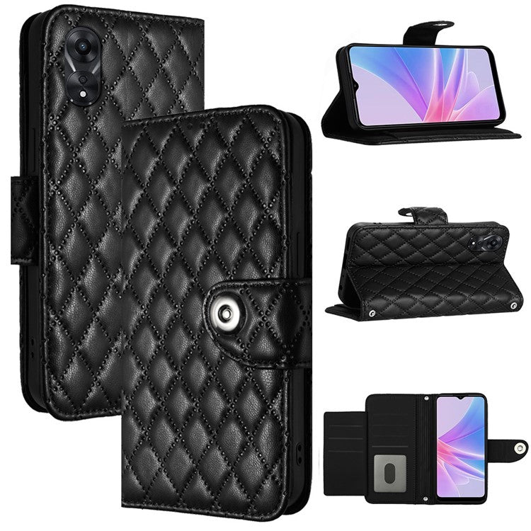YB Imprinting Series-8 for Oppo A78 5G / A58 5G Magnetic Case Rhombus Leather Phone Stand Cover - Black