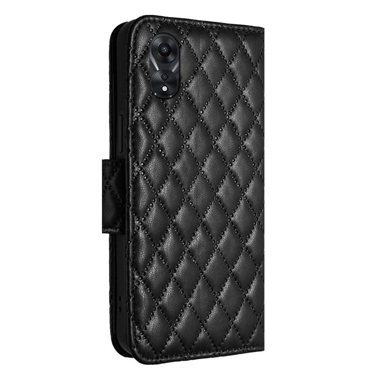 YB Imprinting Series-8 for Oppo A78 5G / A58 5G Magnetic Case Rhombus Leather Phone Stand Cover - Black