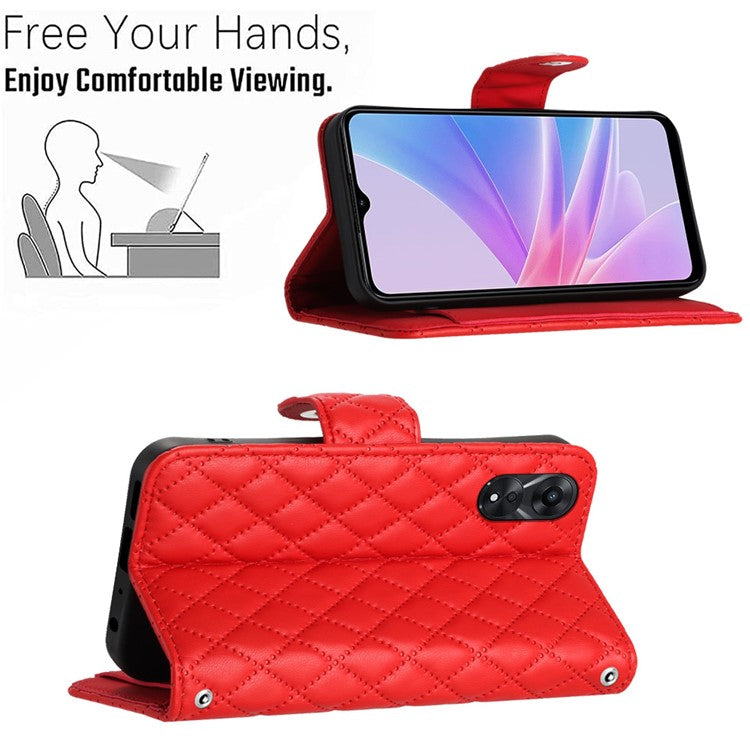 YB Imprinting Series-8 for Oppo A78 5G / A58 5G Magnetic Case Rhombus Leather Phone Stand Cover - Red