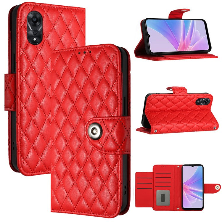 YB Imprinting Series-8 for Oppo A78 5G / A58 5G Magnetic Case Rhombus Leather Phone Stand Cover - Red