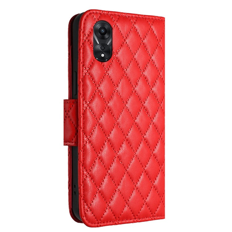YB Imprinting Series-8 for Oppo A78 5G / A58 5G Magnetic Case Rhombus Leather Phone Stand Cover - Red