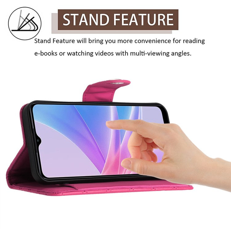 YB Imprinting Series-8 for Oppo A78 5G / A58 5G Magnetic Case Rhombus Leather Phone Stand Cover - Rose
