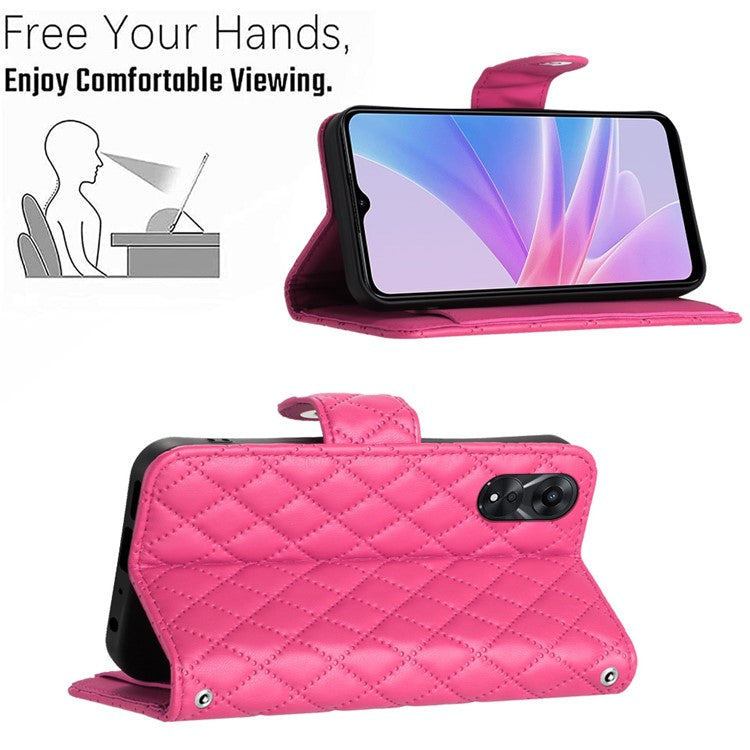 YB Imprinting Series-8 for Oppo A78 5G / A58 5G Magnetic Case Rhombus Leather Phone Stand Cover - Rose