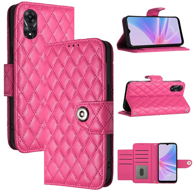 YB Imprinting Series-8 for Oppo A78 5G / A58 5G Magnetic Case Rhombus Leather Phone Stand Cover - Rose