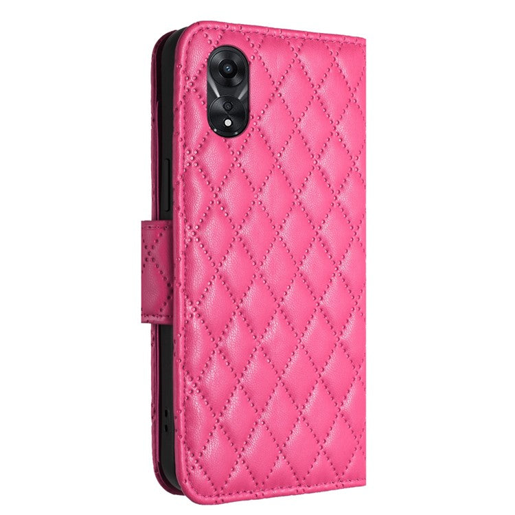 YB Imprinting Series-8 for Oppo A78 5G / A58 5G Magnetic Case Rhombus Leather Phone Stand Cover - Rose