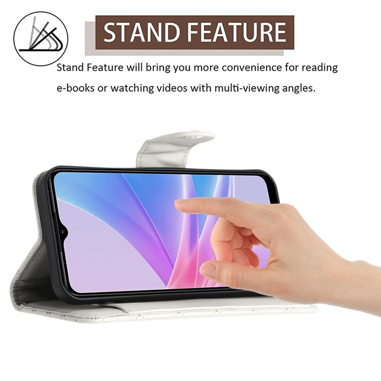 YB Imprinting Series-8 for Oppo A78 5G / A58 5G Magnetic Case Rhombus Leather Phone Stand Cover - White