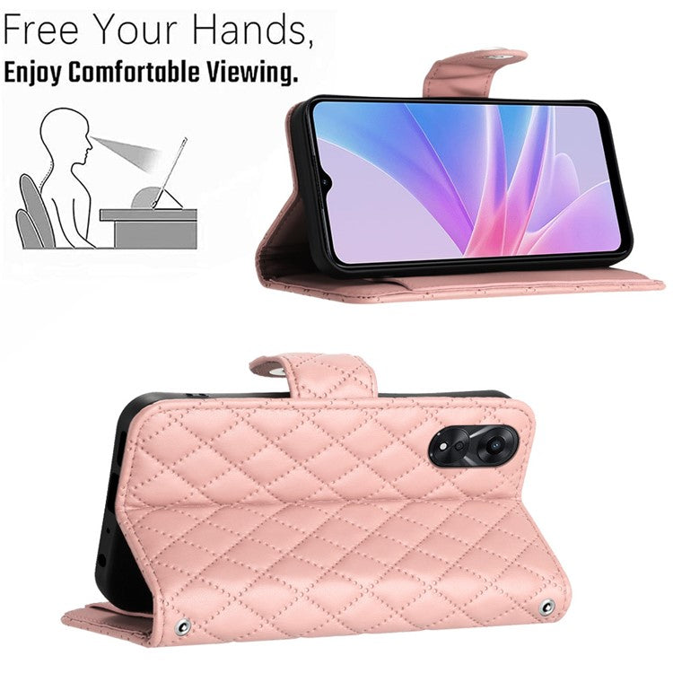 YB Imprinting Series-8 for Oppo A78 5G / A58 5G Magnetic Case Rhombus Leather Phone Stand Cover - Coral
