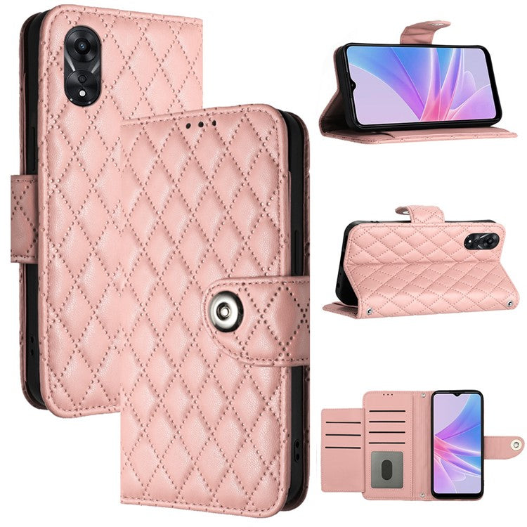 YB Imprinting Series-8 for Oppo A78 5G / A58 5G Magnetic Case Rhombus Leather Phone Stand Cover - Coral