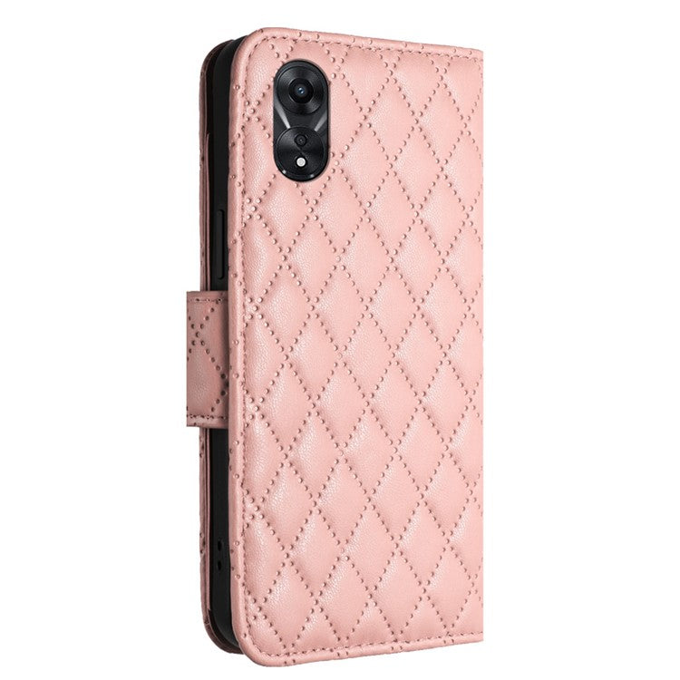 YB Imprinting Series-8 for Oppo A78 5G / A58 5G Magnetic Case Rhombus Leather Phone Stand Cover - Coral