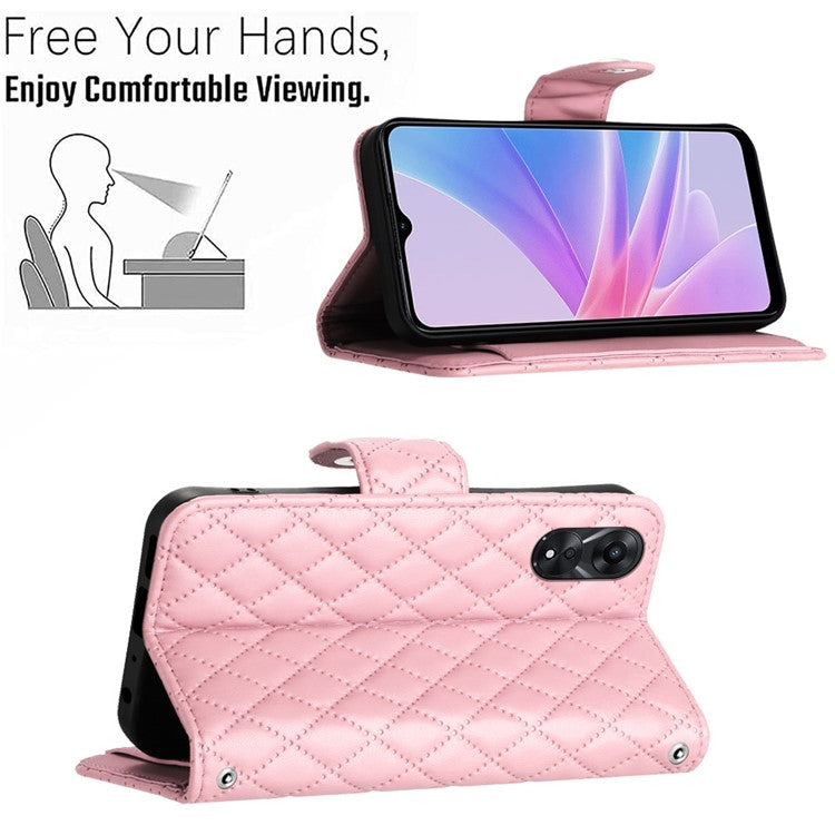 YB Imprinting Series-8 for Oppo A78 5G / A58 5G Magnetic Case Rhombus Leather Phone Stand Cover - Pink