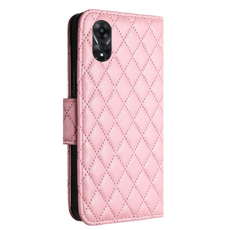 YB Imprinting Series-8 for Oppo A78 5G / A58 5G Magnetic Case Rhombus Leather Phone Stand Cover - Pink