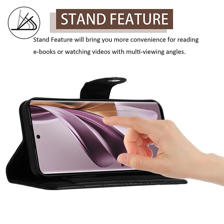 YB Imprinting Series-8 for Oppo Reno10 Pro 5G (Global) / Reno10 5G (Global) Case Wallet Rhombus Pattern Cover - Black
