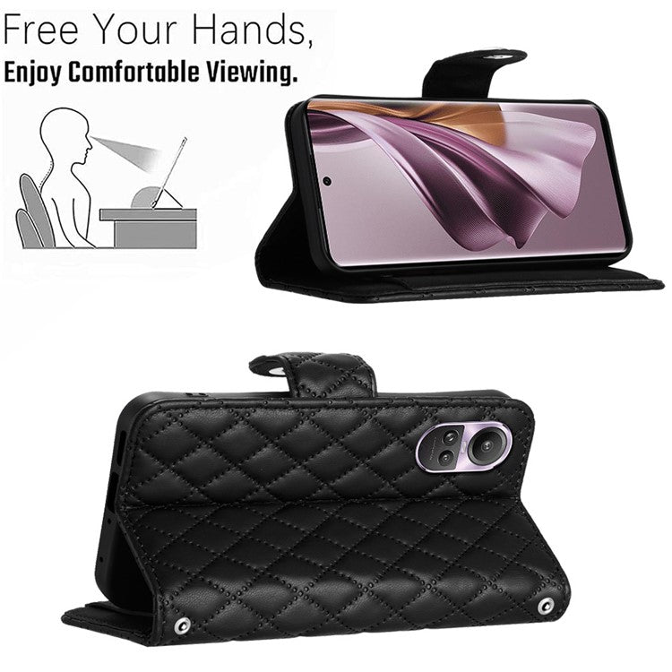 YB Imprinting Series-8 for Oppo Reno10 Pro 5G (Global) / Reno10 5G (Global) Case Wallet Rhombus Pattern Cover - Black