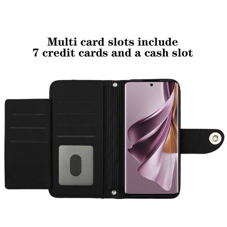 YB Imprinting Series-8 for Oppo Reno10 Pro 5G (Global) / Reno10 5G (Global) Case Wallet Rhombus Pattern Cover - Black