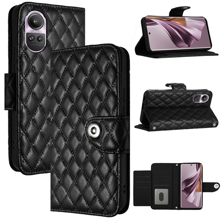 YB Imprinting Series-8 for Oppo Reno10 Pro 5G (Global) / Reno10 5G (Global) Case Wallet Rhombus Pattern Cover - Black