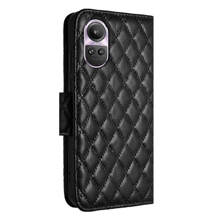 YB Imprinting Series-8 for Oppo Reno10 Pro 5G (Global) / Reno10 5G (Global) Case Wallet Rhombus Pattern Cover - Black