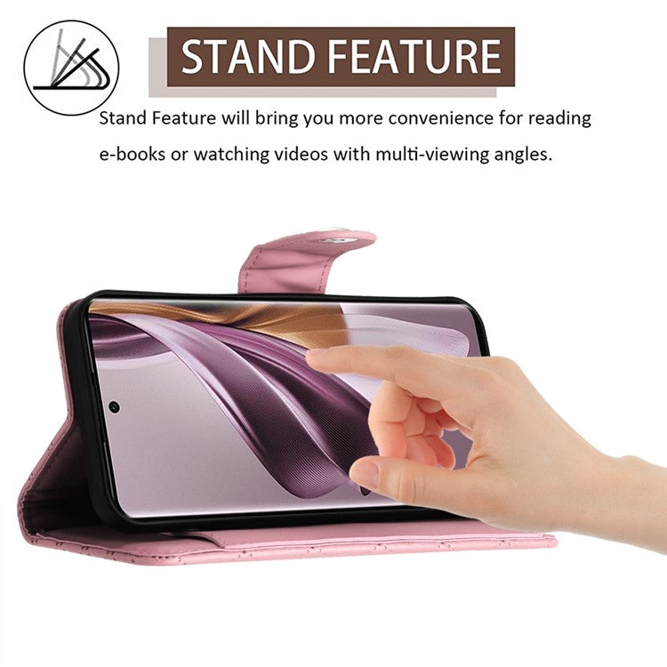 YB Imprinting Series-8 for Oppo Reno10 Pro 5G (Global) / Reno10 5G (Global) Case Wallet Rhombus Pattern Cover - Pink