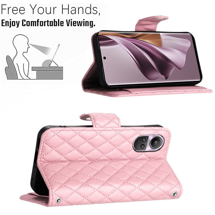YB Imprinting Series-8 for Oppo Reno10 Pro 5G (Global) / Reno10 5G (Global) Case Wallet Rhombus Pattern Cover - Pink